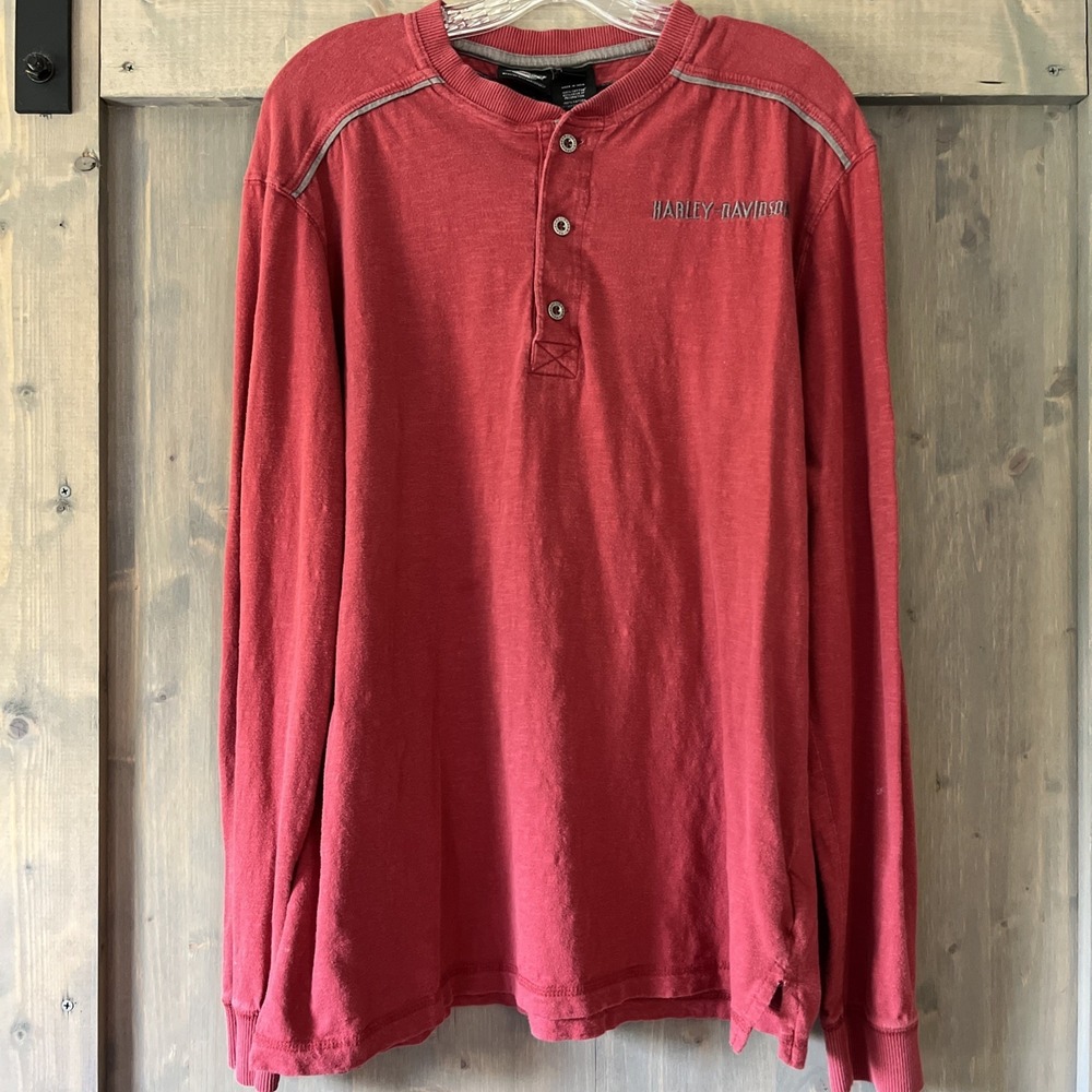 Harley Davidson Motorcycles Embroidered Henley T Shirt Adult Maroon Men's Large